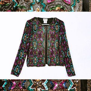 Gorgeous Bold Vintage 80s Stenay Multicolor Intricate Sequin Embroidery Jacket